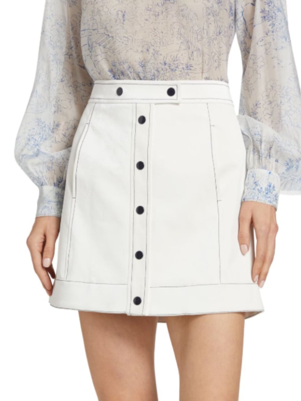 Cinq à Sept Ciara Contrast-Stitch Miniskirt White Size 16 NWOT